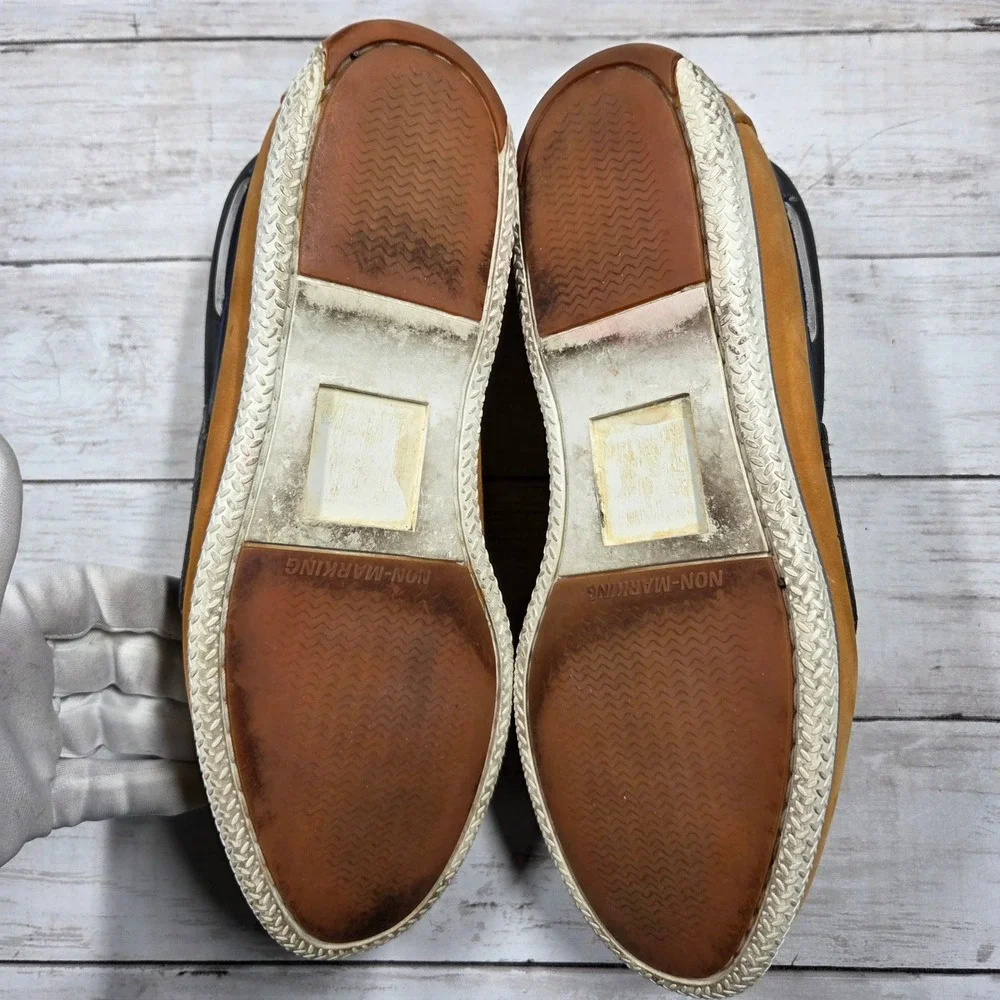 Nautica Competition Boat Shoes Mens 10M Tan Navy Blue Leather Loafers 85-2137